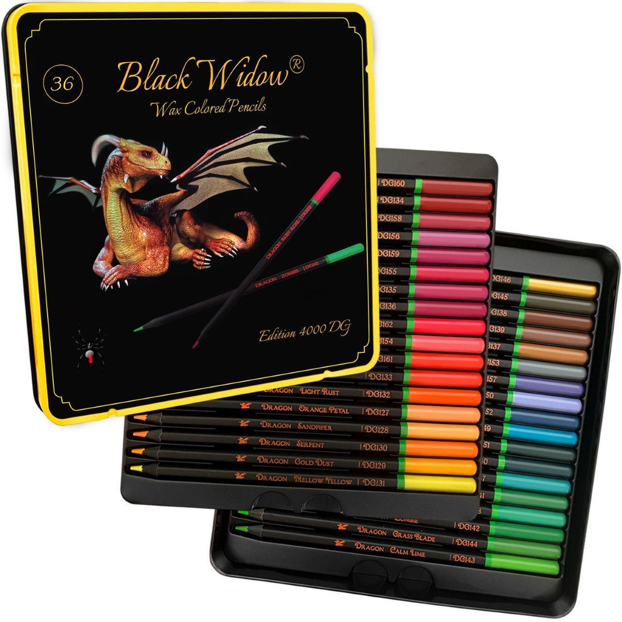 Black Widow Pencils Tin 36 Dragon - theartshop.com.au