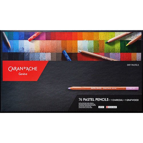 Caran d'Ache Pastel Pencil Set 76 + 1 Grafwood + 1 Charcoal - theartshop.com.au
