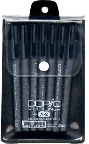 Copic Multiliner Set 7 Black 0.03, 0.05, 0.1, 0.3, 0.5, 0.8, 1.0mm - theartshop.com.au