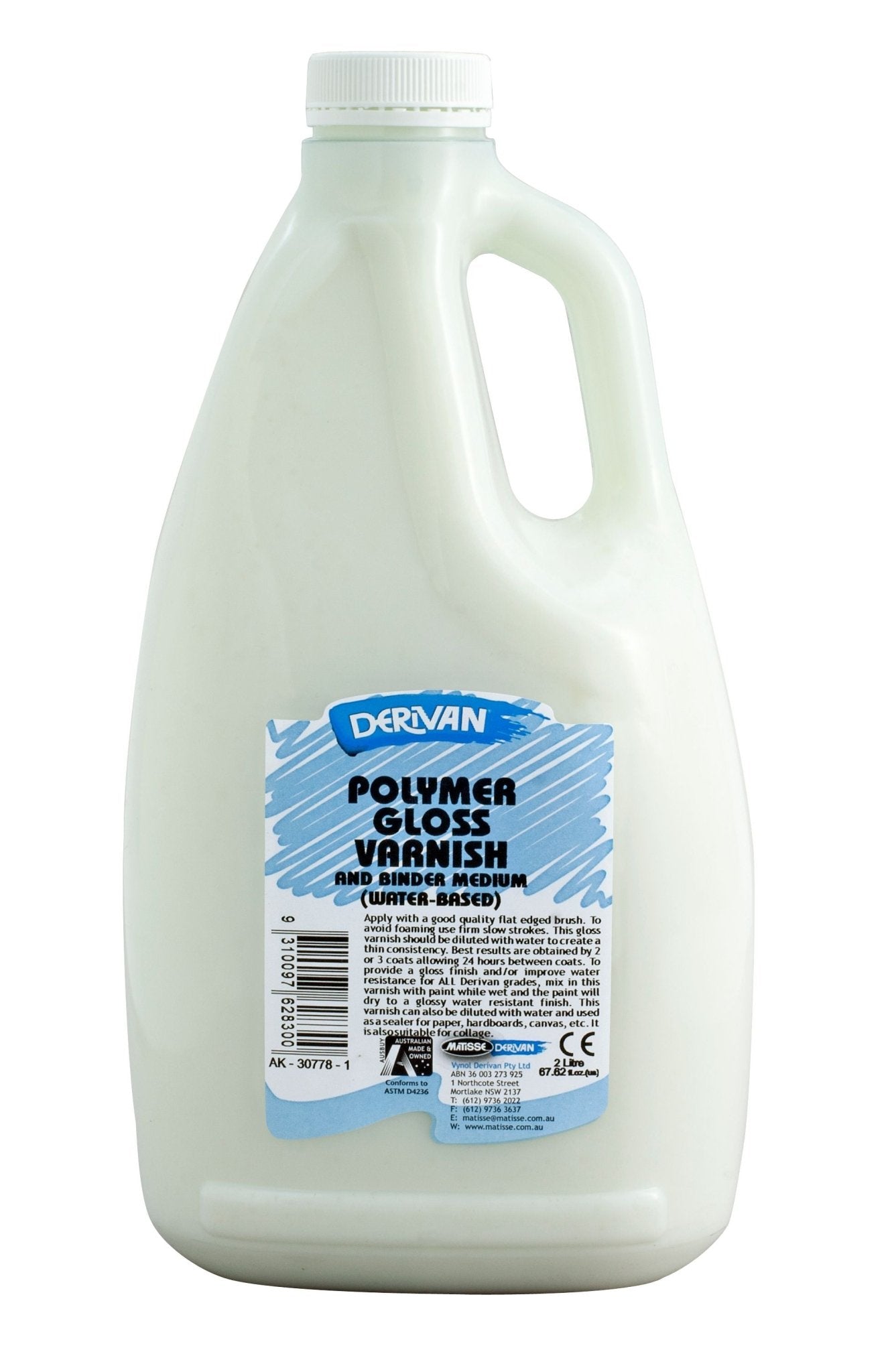 Derivan Polymer Gloss Varnish (Water Based) 2 Litre - theartshop.com.au