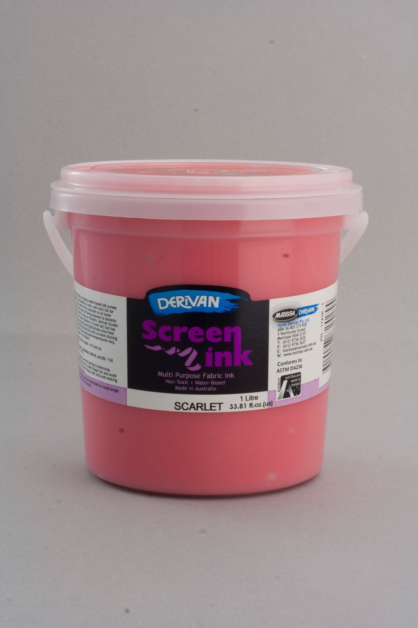 Derivan Screen Ink 1 Litre Scarlet - theartshop.com.au