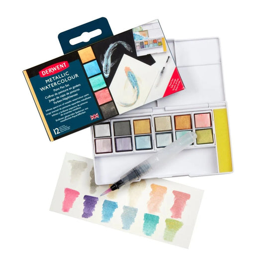 Derwent Metallic Paint Pan Set 12 - theartshop.com.au