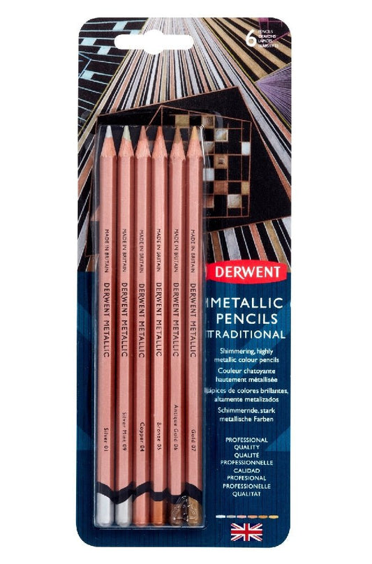 Derwent Metallic Pencils (Non-Soluble) Traditional Pack 6 - theartshop.com.au