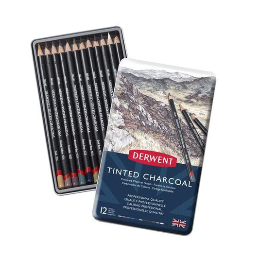 Derwent Tinted Charcoal Pencils Tin 12 - theartshop.com.au