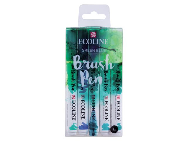 Ecoline Brush Pen Set 5 Green Blue - theartshop.com.au