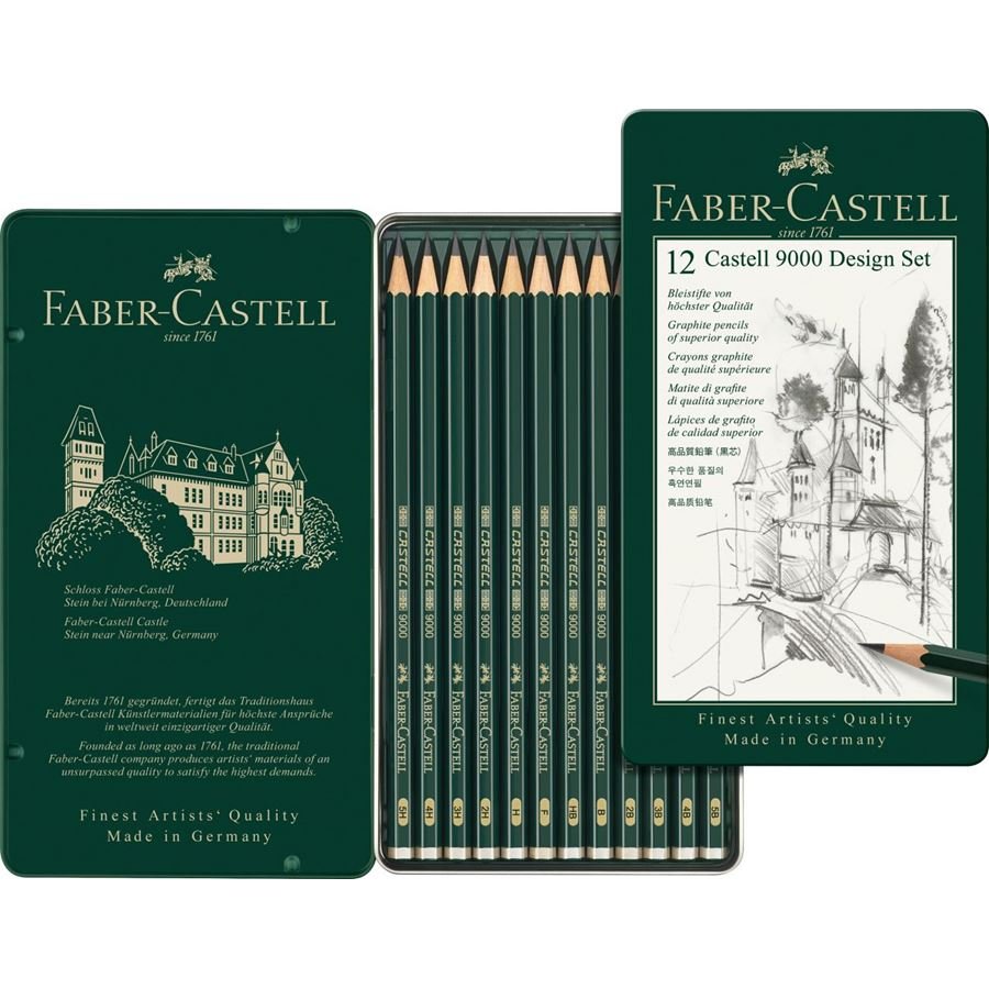 Faber Castell 9000 Graphite Pencils Design Set 12 (5B - 5H) - theartshop.com.au