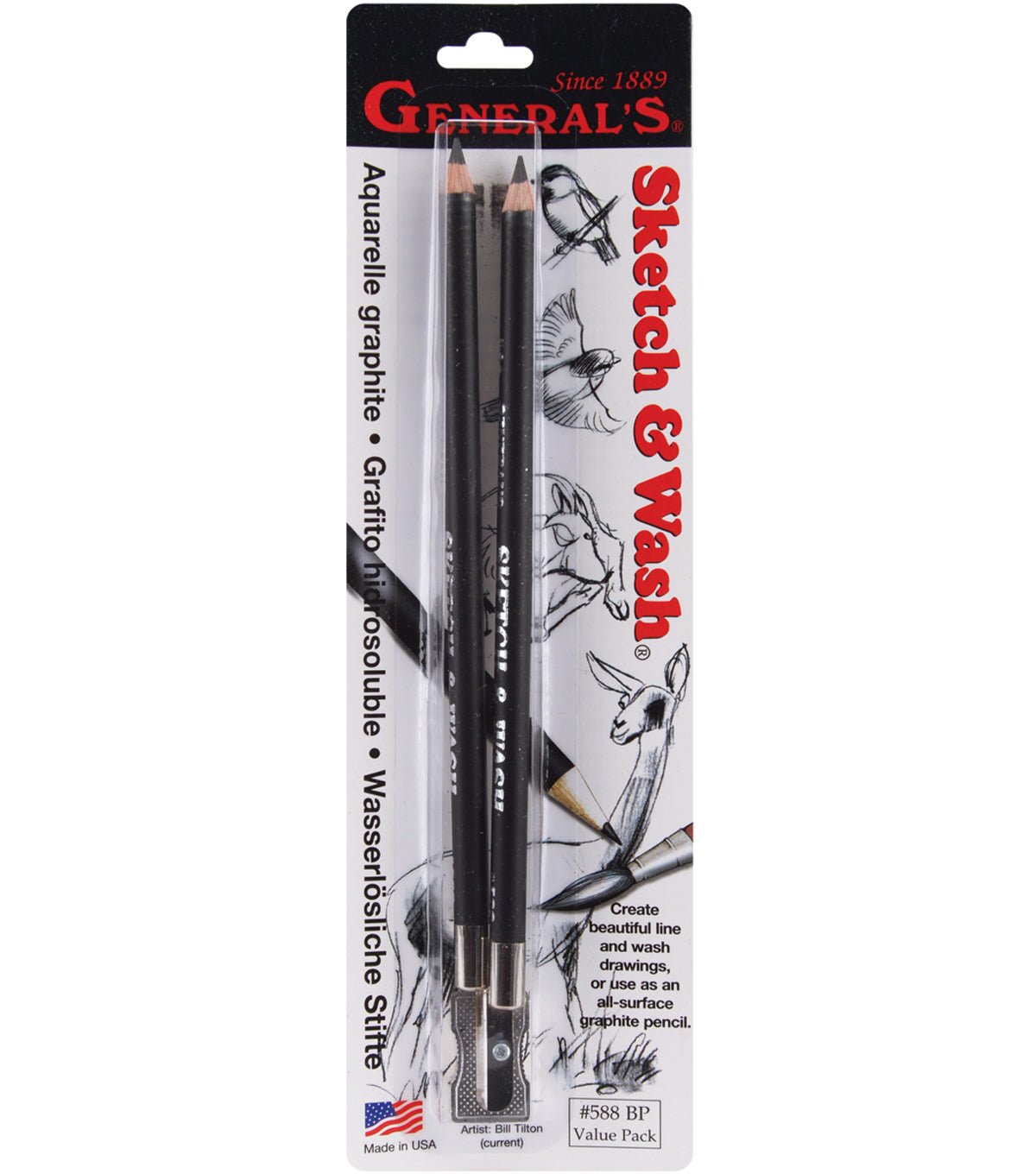 Generals Sketch & Wash Pencil Set Inc 2 Pencils & Sharpener - theartshop.com.au