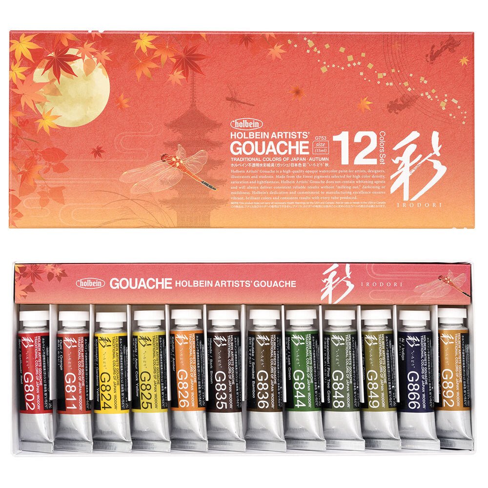 Holbein Gouache Iridori Autumn Set 12 x 15ml G753 - theartshop.com.au