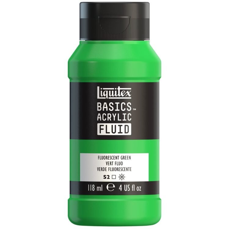 Liquitex Basics Acrylic Fluid 118ml Fluorescent Green - theartshop.com.au