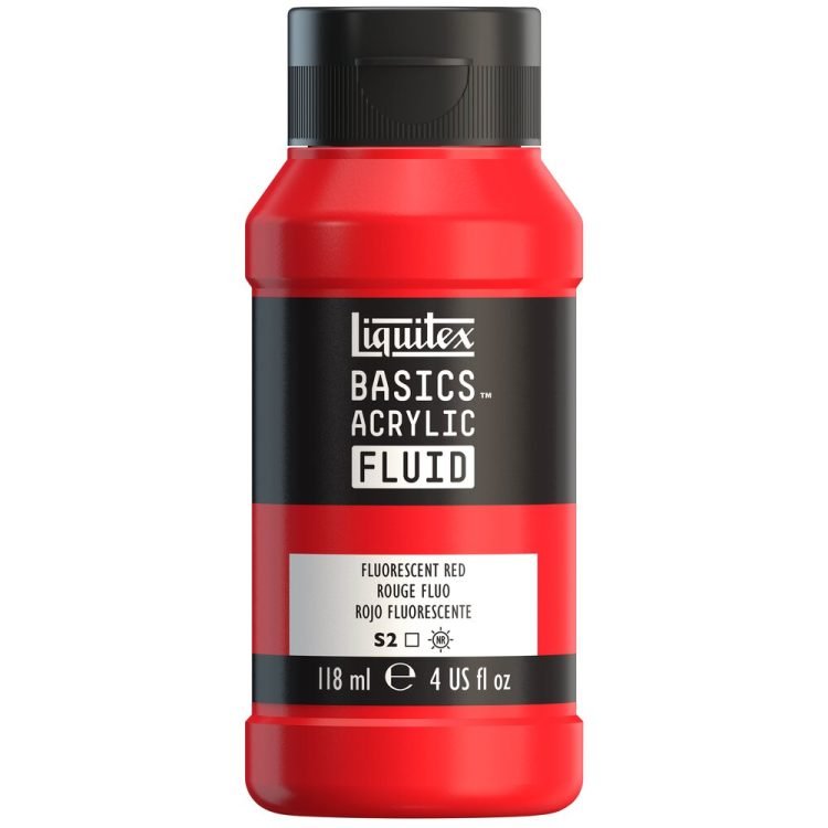 Liquitex Basics Acrylic Fluid 118ml Fluorescent Red - theartshop.com.au