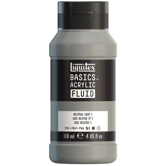 Liquitex Basics Acrylic Fluid 118ml Neutral Gray 5 - theartshop.com.au