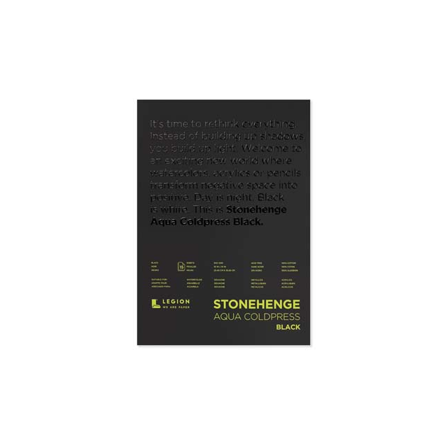 STONEHENGE AQUA BLACK COLD PRESS WATERCOLOUR PAPER 300gsm 203x254mm (8x10 inch) PAD 15 SHEETS