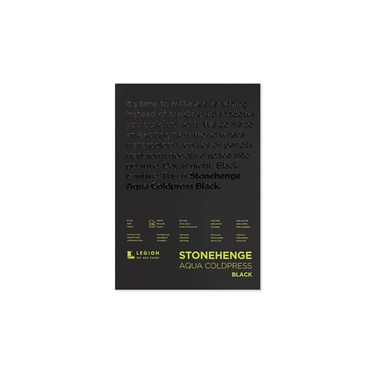 STONEHENGE AQUA BLACK COLD PRESS WATERCOLOUR PAPER 300gsm 203x254mm (8x10 inch) PAD 15 SHEETS