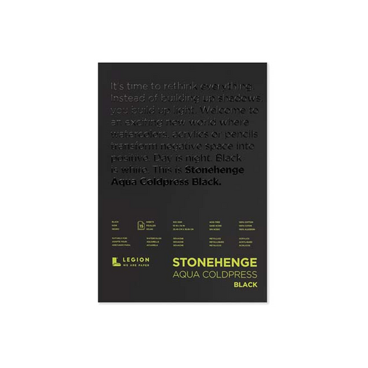 STONEHENGE AQUA BLACK COLD PRESS WATERCOLOUR PAPER 300gsm 254x356mm (10x14 inch) PAD 15 SHEETS