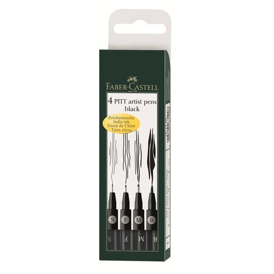 Pitt Artist Pen Set 4 (All Tips) Black - theartshop.com.au