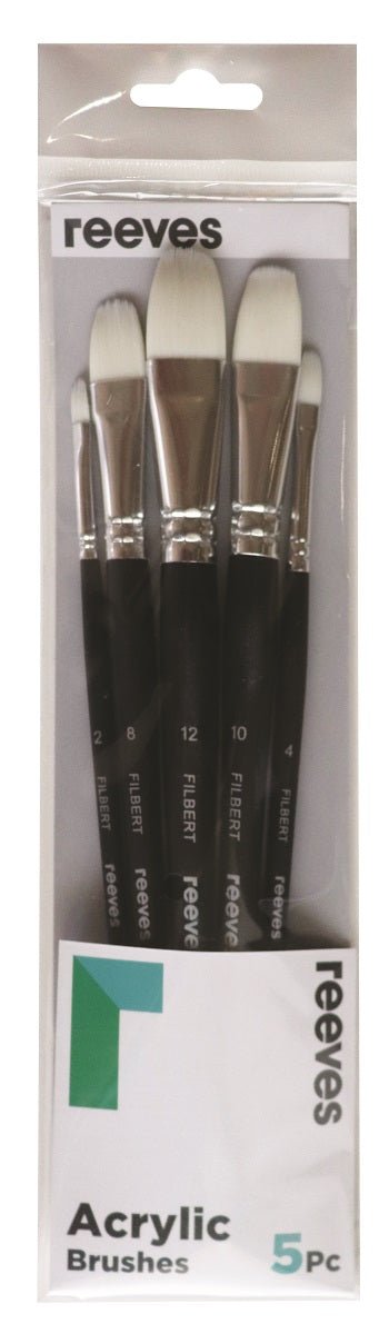 Reeves Acrylic Brush White Synthetic Short Handle 5pc (Filbert 2,4,8,10 &12) - theartshop.com.au