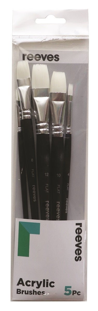 Reeves Acrylic Brush White Synthetic Short Handle 5pc (Flat 2,4,8,10 &12) - theartshop.com.au