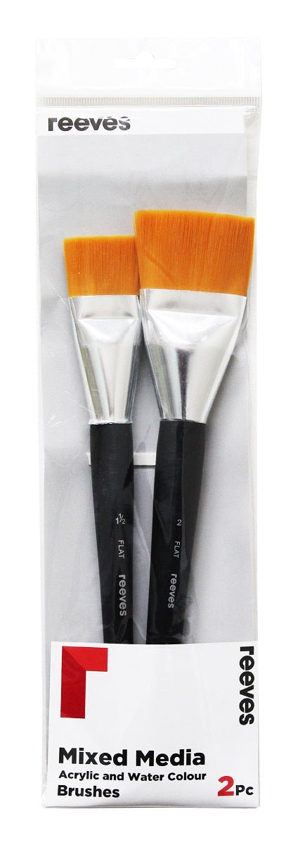 Reeves Mixed Media Brush Set Gold Synthetic Long Handle Large 2pc (1.5" and 2") - theartshop.com.au