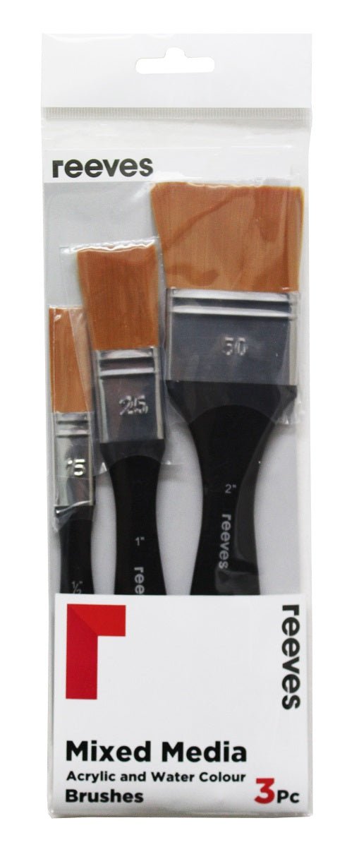 Reeves Mixed Media Brush Set Gold Synthetic Spalter 3pc (0.5"; 1" and 2") - theartshop.com.au