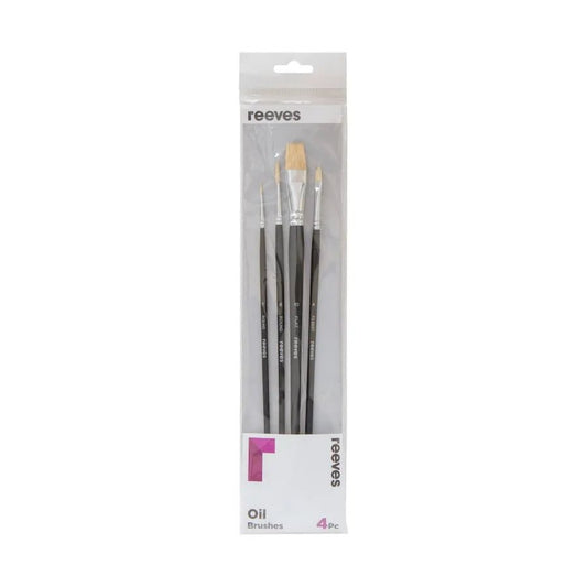 Reeves Oil Colour BrushShort Handle Set Of 4 (No. 4 Filbert; No. 10 Flat; No. 1 & 6 Round) - theartshop.com.au