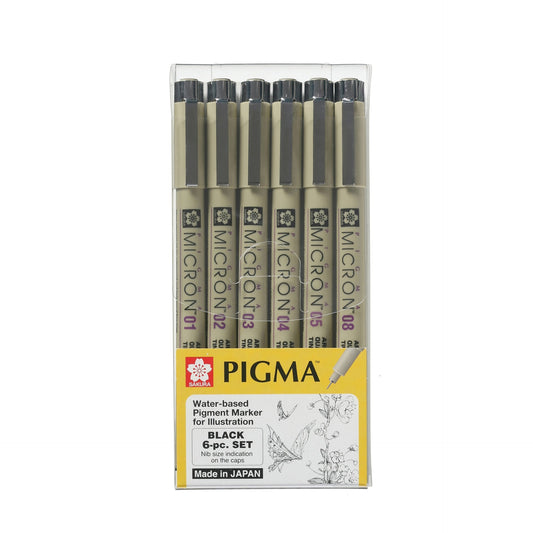 Sakura Pigma Micron Fine Line Pens - Set Of 8 Assorted Nibs In Black Colour  (003,005,01,02,03,05,08 And Pn Tip Made In Japan)