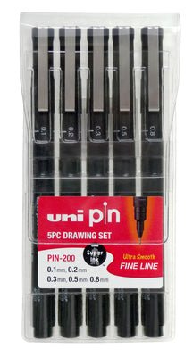 Uni Pin Drawing Black Set 5 Piece - theartshop.com.au