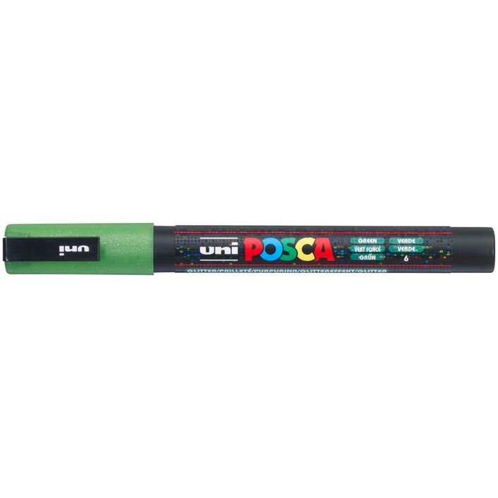 Uni Posca PC3M Bullet Tip 1.3mm Glitter Green - theartshop.com.au