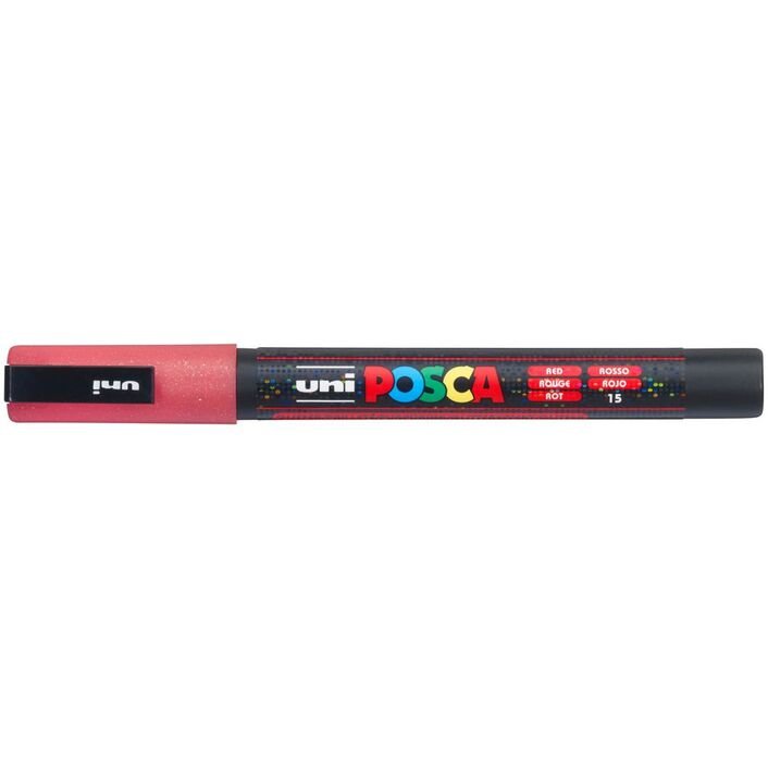 Uni Posca PC3M Bullet Tip 1.3mm Glitter Red - theartshop.com.au