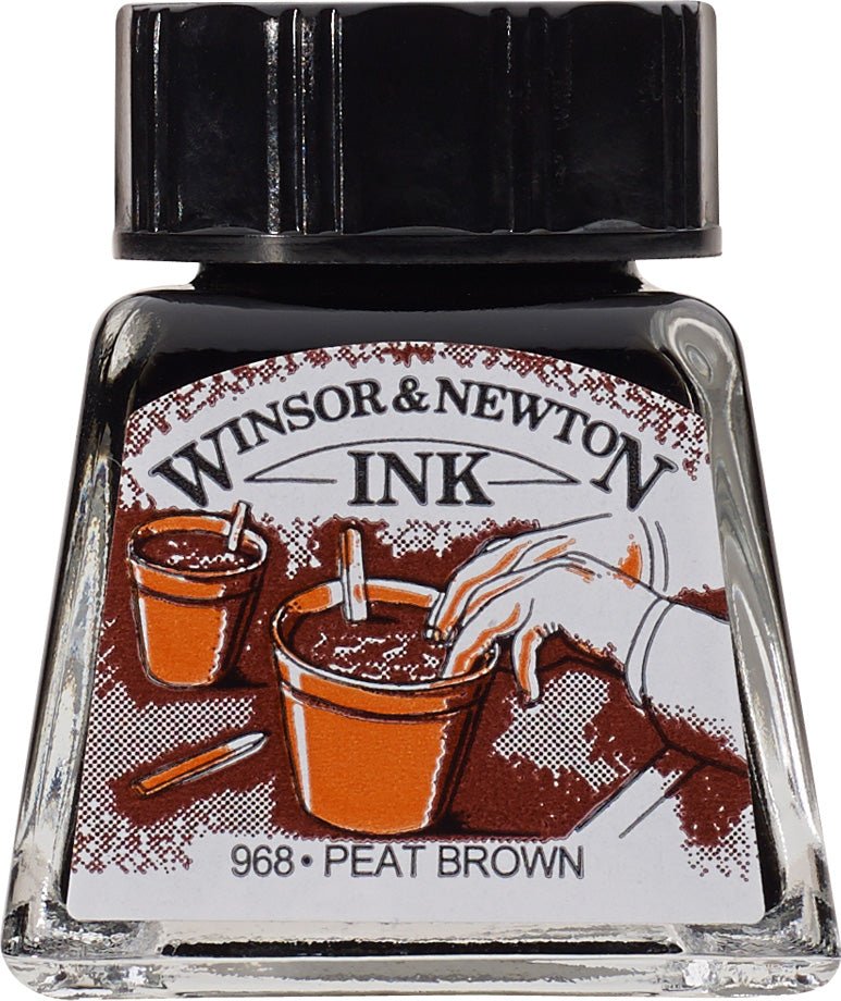 W & N Drawing Ink 14ml Peat Brown - theartshop.com.au